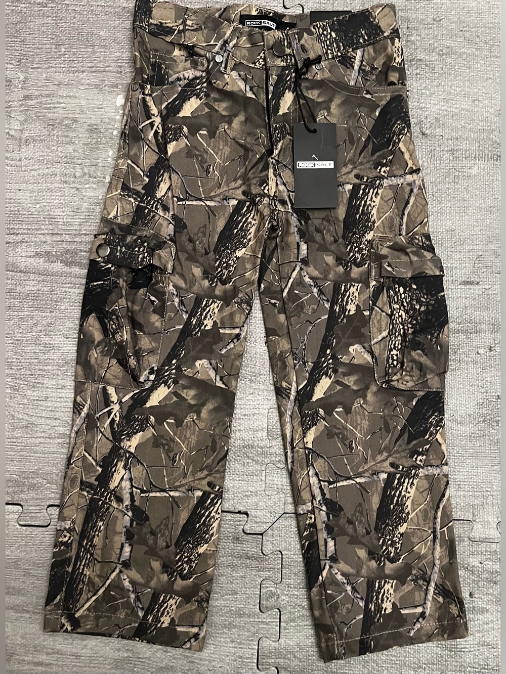 Rock Salt Boys Cargo Pants Brown/Black Camouflage Button Zip Closure
